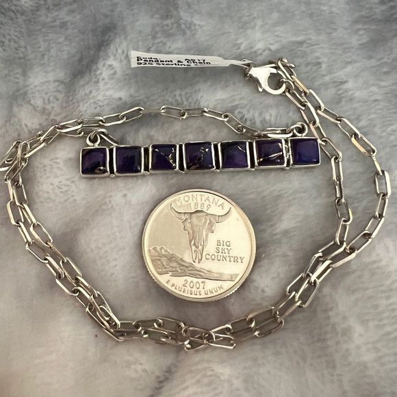 ❤️ Kingman Purple Mohave Turquoise Southwestern 925 Bar Pendant Necklace 13.5gm - Picture 10 of 14